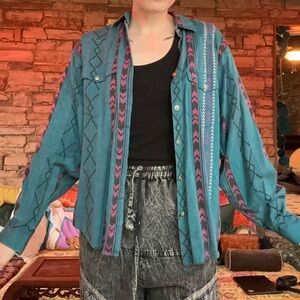 VTG Wrangler Teal and Pink Button-down Shirt